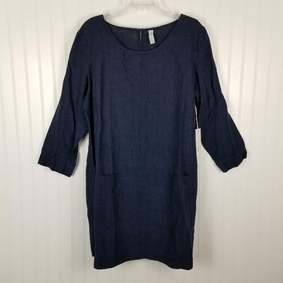 Studio 412 Womens Blue Linen Long Sleeve Dress Size XL Quiet Luxury Minimalist - Picture 7 of 12